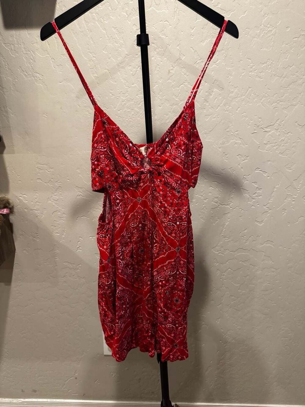 Altar'd State Red Paisley Bandana Print Cut-Out Romper